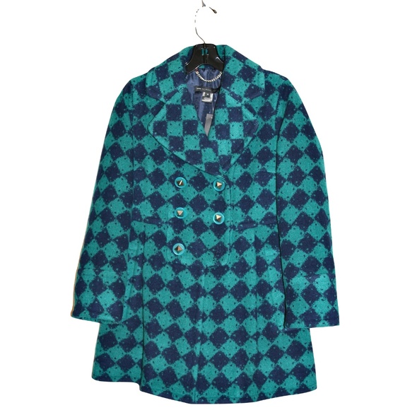 Marc By Marc Jacobs Jackets & Blazers - MARC BY MARC JACOBS Wool Blend Teal/Navy Harlequin Coat